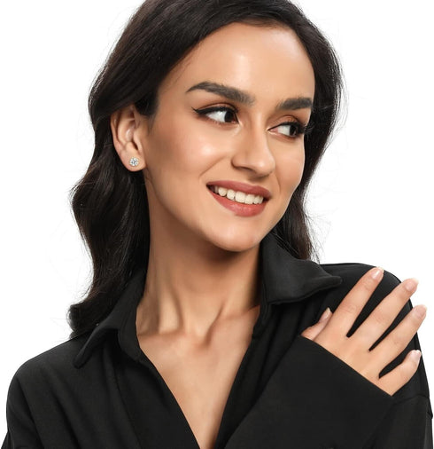 6Pairs 14K Gold Plated Cubic Zirconia 3/4/5/6/7/8mm Stud Earrings For Men Women