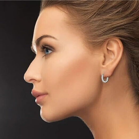 Elegant 14K White Gold Plated Paved Cubic Zirconia Men Women Huggie Hoop Earring