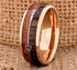 Men 8mm Tungsten Rose Gold Cupid's Arrow Koa Wood Inlay Comfort-Fit Wedding Band