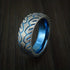 Men 8mm Titanium Motorcycle Tire Tread Pattern & Anodized Inlays Non-Fading Band