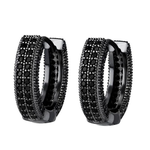 Exquisite Fully Iced Micro Pave Black Cubic Zirconia Men & Women Hoop Earrings