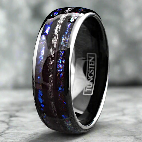 Men's 8mm Gunmetal Tungsten Nebula Meteorite Inspired Comfort-Fit Wedding Band