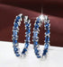 14K White Gold Plated Unique Blue Baguette Cubic Zirconia Women Hoop Earrings