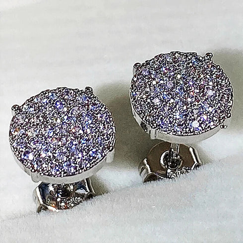 Exquisite Micro Pave 14K White Gold Plated 5A CZ Cluster Men Women Stud Earrings
