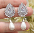 Luxury White Pearl Teardrop 18K White Gold-Plated Cubic Zirconia Bridal Earrings