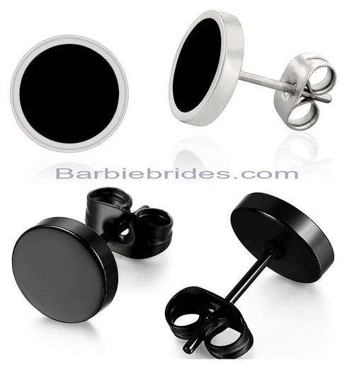2 Pairs Of 316L Surgical Steel Punk Black & Silver Men Women Stud Earrings