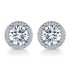 18k White Gold Plated Large CZ Center Stone Brilliant Cut Halo Stud Earrings
