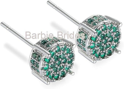 Micro Pave 14K Gold Plated Green Cubic Zirconia Men Women Cluster Stud Earrings