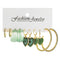 5 Pairs of Golden & Green Hoop Earrings Bohemian Geometric Heart C Shape Jewelry