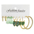 5 Pairs of Golden & Green Hoop Earrings Bohemian Geometric Heart C Shape Jewelry