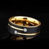 Men's 8mm Tungsten Black Gold Groove Line CZ Comfort-Fit Wedding Band