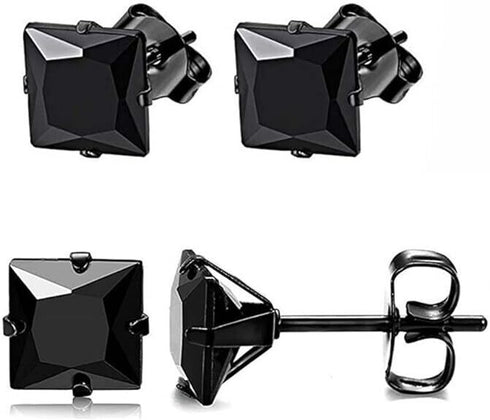 5Pair Stainless Steel Black Cubic Zircon 4/5/6/7/8mm Solitaire Men Women Earring