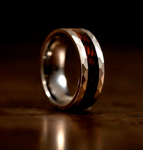 Men's 8mm Titanium Silver with Ironwood Inlay Comfort-Fit Polished Wedding Band
