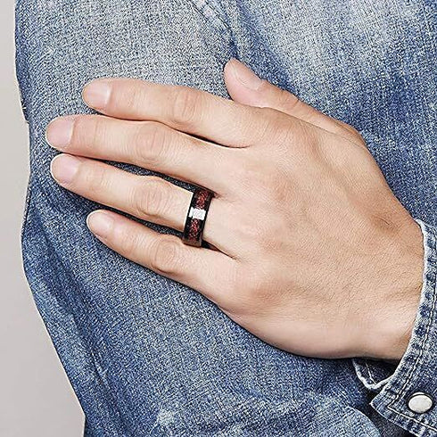 Men's 8mm Tungsten Beveled Edges Red Celtic Dragon Comfort-Fit Wedding Band Ring