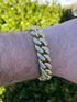 2 Pcs Iced Out Silver & Gold 18K Gold Plated Bling CZ Cuban Miami Link Bracelet