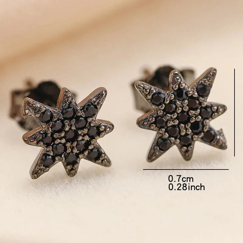 Black Eight Pointed Star Cubic Zirconia Versatile Stud Earrings For Men & Women
