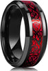 Men's 8mm Tungsten Beveled Edges Red Celtic Dragon Comfort-Fit Wedding Band Ring