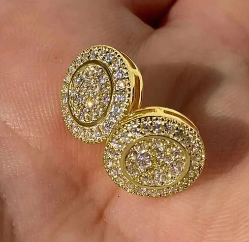 Exquisite Paved 18K Gold Plated Cubic Zirconia Cluster Men Women Stud Earrings