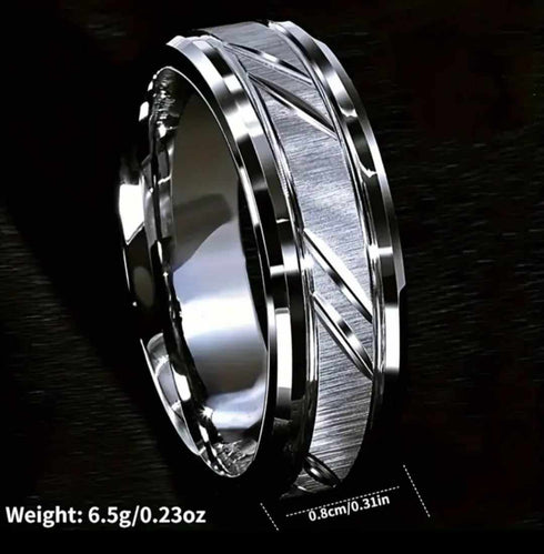 Avant-Garde Comfort-Fit Brushed Custom Cut Groove 8mm Tungsten Wedding Band