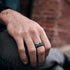 Men's 8mm Black Tungsten Celestial Galaxy Crushed Opal Comfort-Fit Wedding Band