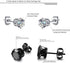 2 Pairs 316L Surgical-Steel Black & Silver Round CZ Men & Women Stud Earrings