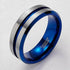 Men 8mm Tungsten Brushed Silver W/Blue Grooved Center Beveled-Edges Wedding Band