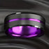 Men 8mm Tungsten Brushed Black Purple Grooved Center Beveled Edges Wedding Band