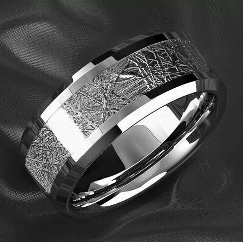 Men's 8mm Titanium Meteorite Inspired Comfort-Fit Polished Wedding Band
