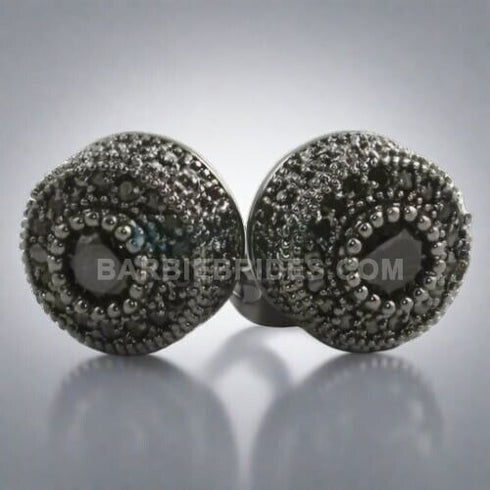 Fully Iced Micro Pave Black Rhodium Plated Cluster CZ Men Women Stud Earrings