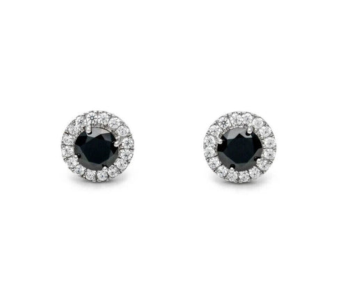 Paved Round Cut Black & White 18K White Gold Plated CZ Men & Women Stud Earrings