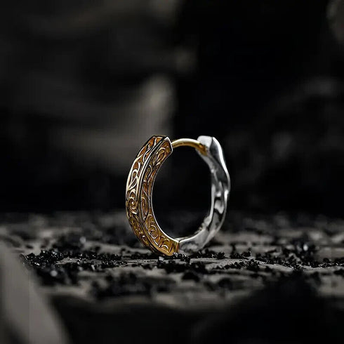 Retro Tang Grass Grain Sense Texture Gold Silver High-End Men Women Hoop Earring