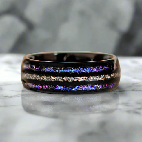 Men's 8mm Gunmetal Tungsten Nebula Meteorite Inspired Comfort-Fit Wedding Band
