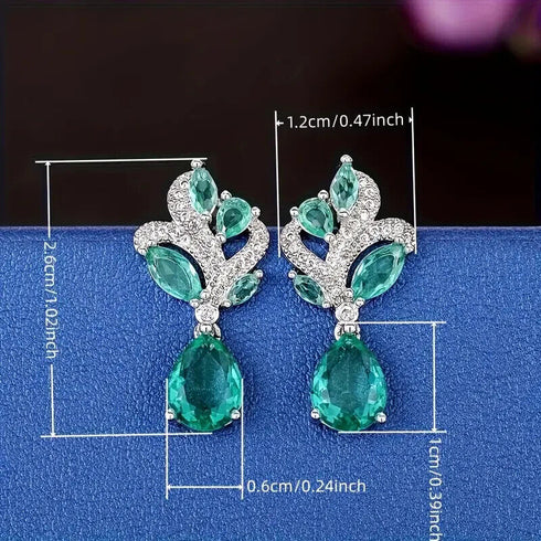 Elegant Aquamarine 14K White Gold-Plated Cubic Zirconia Women Dangle Earrings