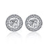18k White Gold Plated Large CZ Center Stone Brilliant Cut Halo Stud Earrings