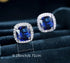 14K White Gold Plated Cushion Cut Square Blue Cubic Zirconia Men Women Earrings