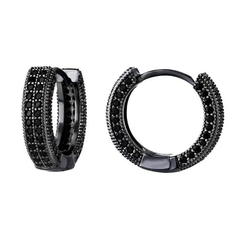Exquisite Fully Iced Micro Pave Black Cubic Zirconia Men & Women Hoop Earrings