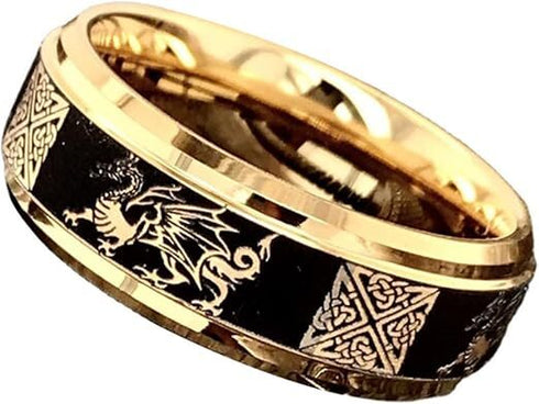 Men 8mm Tungsten Gold Black Dragon Celtic Knot Engraved Engagement Wedding Band