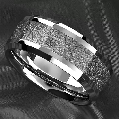 Men's 8mm Titanium Meteorite Inspired Comfort-Fit Polished Wedding Band