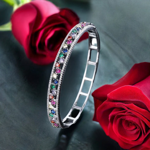 Elegant Multicolor 14K White Gold Plated Cubic Zirconia Women Bracelet