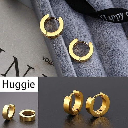 2pcs Titanium Steel Classic Hypoallergenic Men & Women Huggie Hoop Earrings