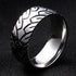 Men 8mm Titanium Motorcycle Tire Tread Pattern & Anodized Inlays Non-Fading Band