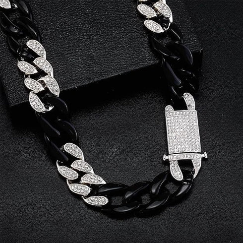 Iced Out 14K Gold Plated CZ Ankh Cross/Avant-Garde 2Tone Cuban Necklace & Bracelet