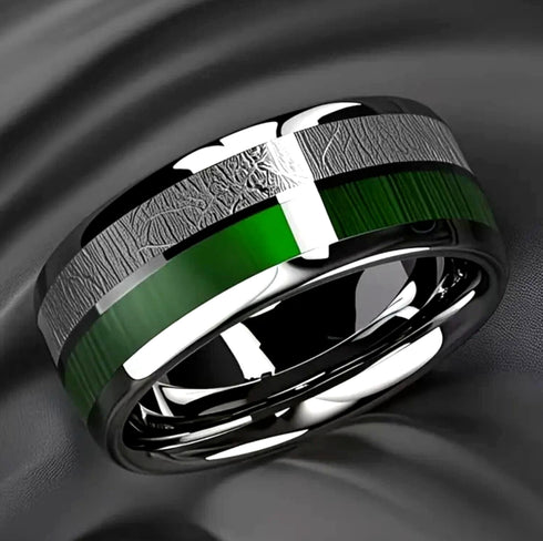 Men's 8mm Titanium Green Marble/Blue Galaxy & Meteorite Comfort-Fit Wedding Band