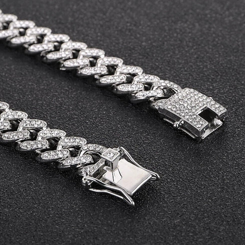 2 Pcs Iced Out Silver & Gold 18K Gold Plated Bling CZ Cuban Miami Link Bracelet