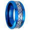Men 8mm Beveled Edge Comfort-Fit Blue Silver Celtic Dragon Tungsten Wedding Band