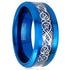 Men 8mm Beveled Edge Comfort-Fit Blue Silver Celtic Dragon Tungsten Wedding Band