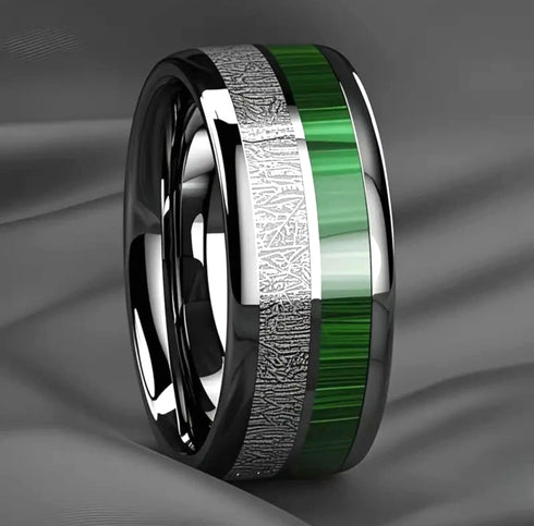 Men's 8mm Titanium Green Marble/Blue Galaxy & Meteorite Comfort-Fit Wedding Band