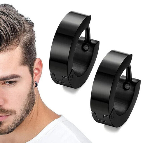 2pcs Titanium Steel Classic Hypoallergenic Men & Women Huggie Hoop Earrings