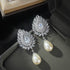 Luxury White Pearl Teardrop 18K White Gold-Plated Cubic Zirconia Bridal Earrings