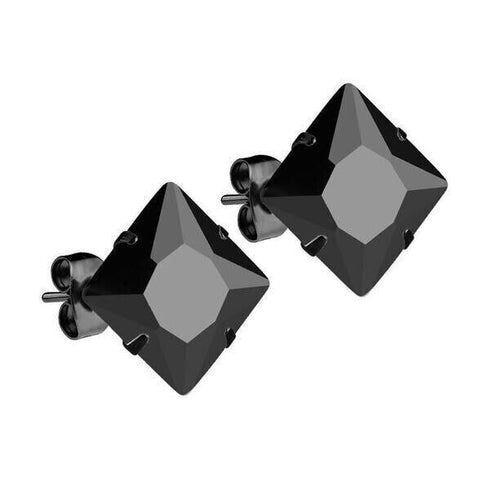 2 Pairs of 316L Surgical-Steel Black & Silver Square CZ Men Women Stud Earrings